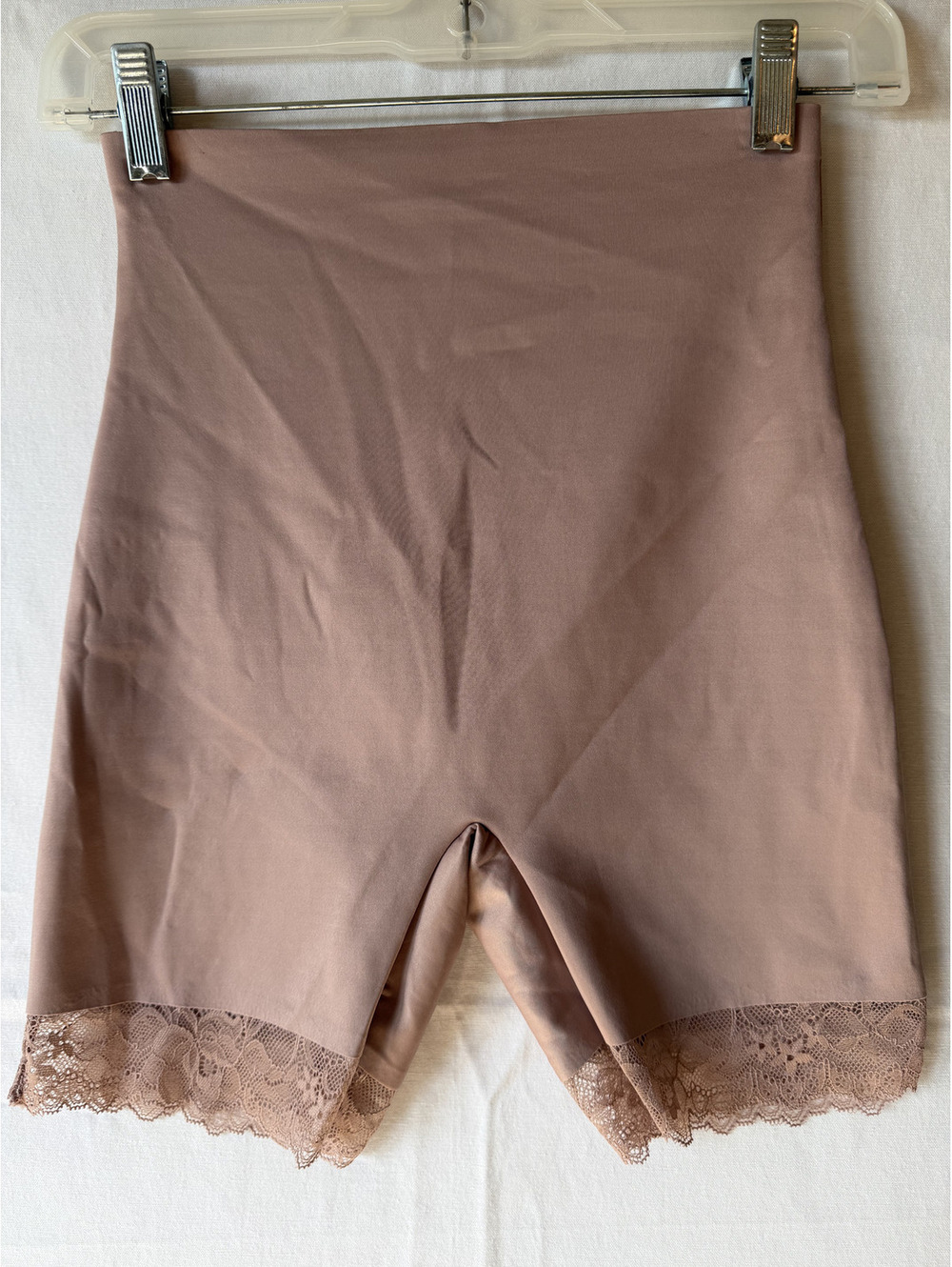 Nicole Miller High Waist Shaping Shorts with Lace Trim, Medium